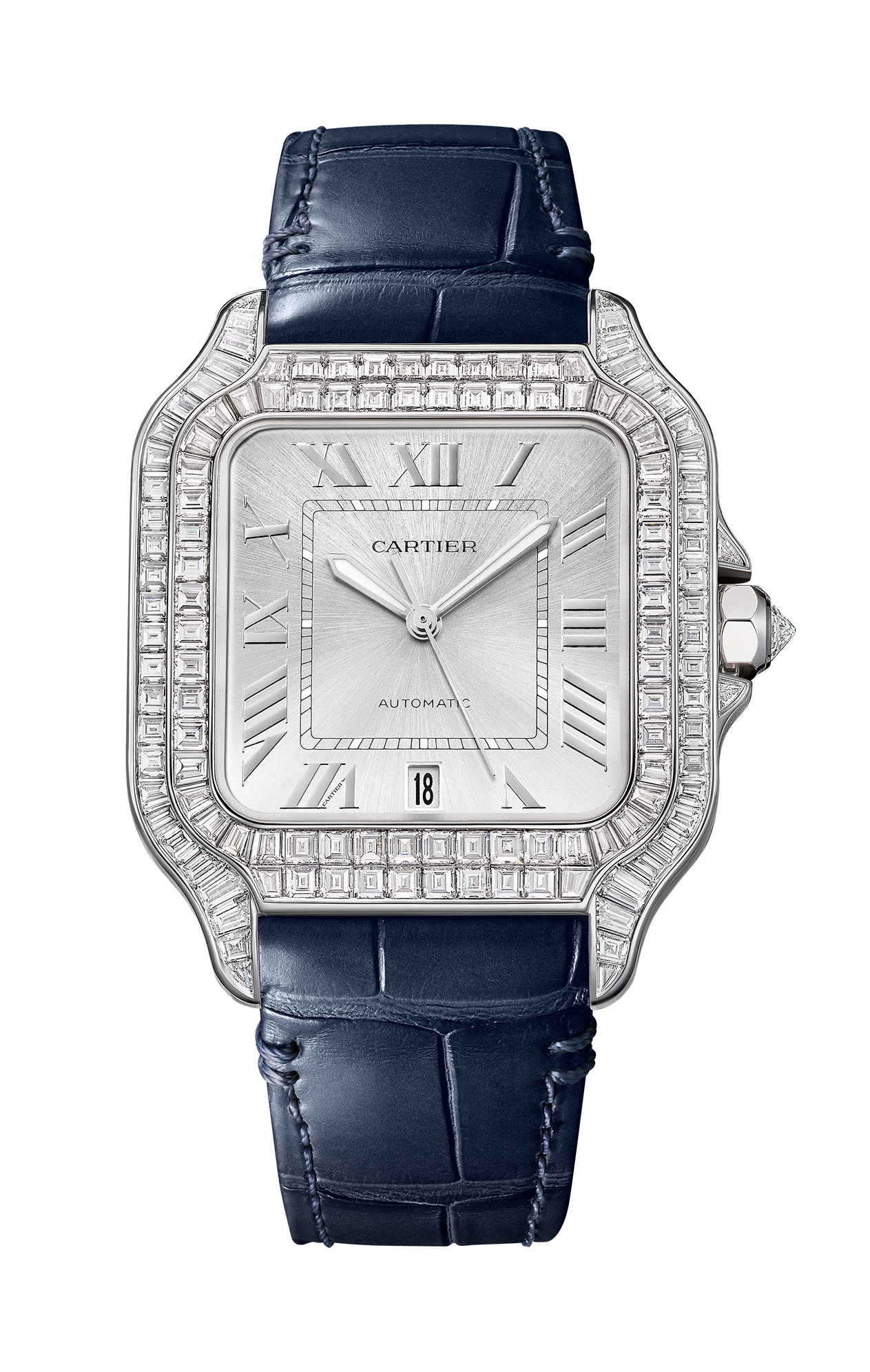 Santos de Cartier Baguette with blue leather strap