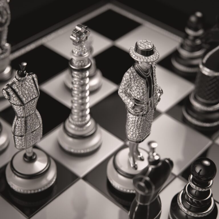 For The Chessboard, different icons of the Maison such as the lion, mannequins, and Mademoiselle Chanel herself, make up the pieces of the game
