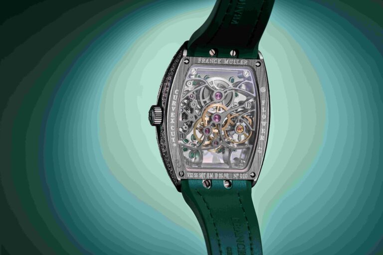 The case back of the Vanguard Curvex Cut Flower reveals the intricate workings of the in-house MVT FM 1540-VS3 calibre