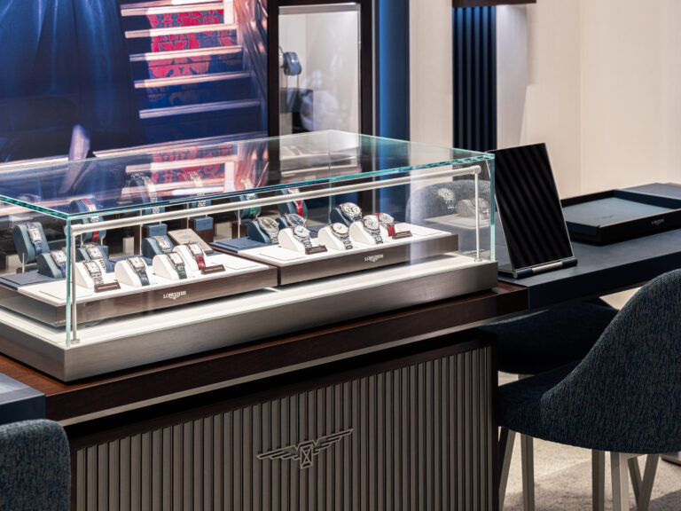 The store presents a comprehensive selection of Longines timepieces, including the new HydroConquest collection